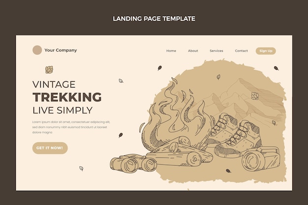 Free Vector hand drawn vintage trekking landing page template