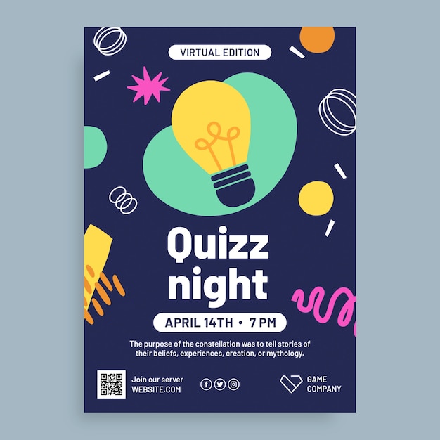 Hand drawn virtual quiz night flyer