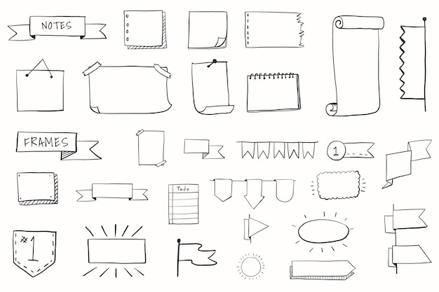 Hand drawn visual thinking elements set