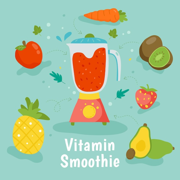 Hand drawn vitamin smoothie in blender glass