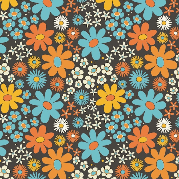 Hand drawn vivid groovy floral pattern