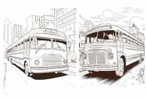 Free vector hand drawn volvo bus cartoon style illustration