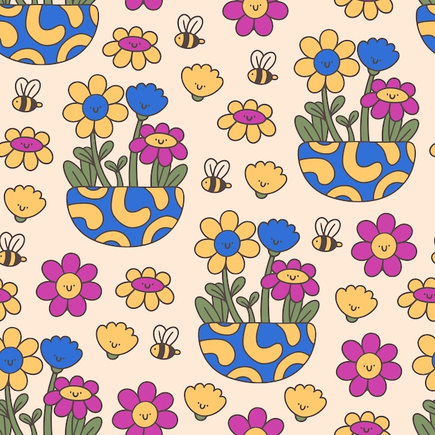 Hand drawn a/w colours pattern design