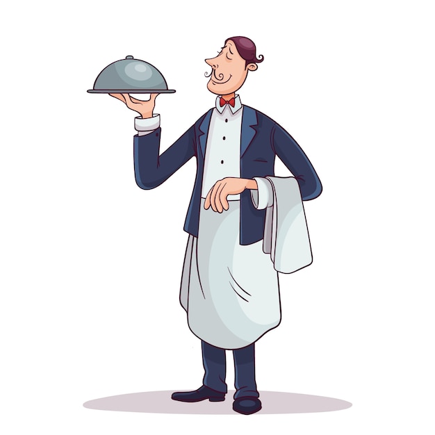 Free Vector hand drawn waiter cartoon illustration