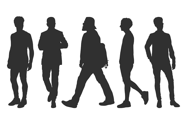 Free vector hand drawn walking silhouette set