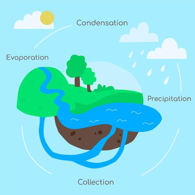 Hand drawn water cycle illustrated