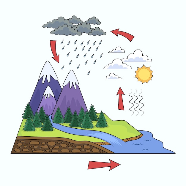 Hand drawn water cycle illustration