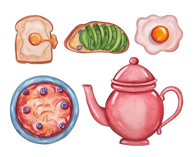 Free Vector hand drawn watercolor breakfast collection