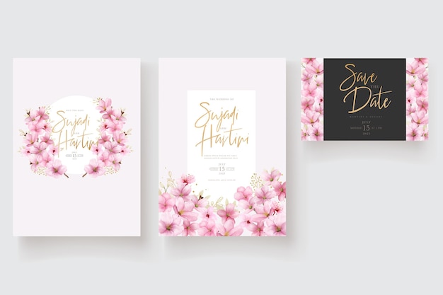 Free Vector hand drawn watercolor cherry blossom invitation card template