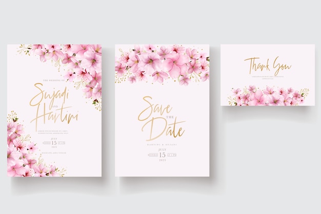 hand drawn watercolor cherry blossom invitation card template