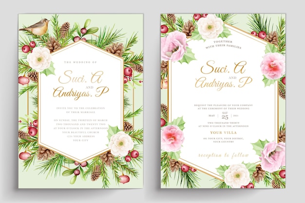 hand drawn watercolor christmas invitation card set