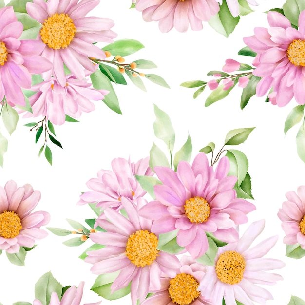 Free Vector hand drawn watercolor daisy floral seamless pattern