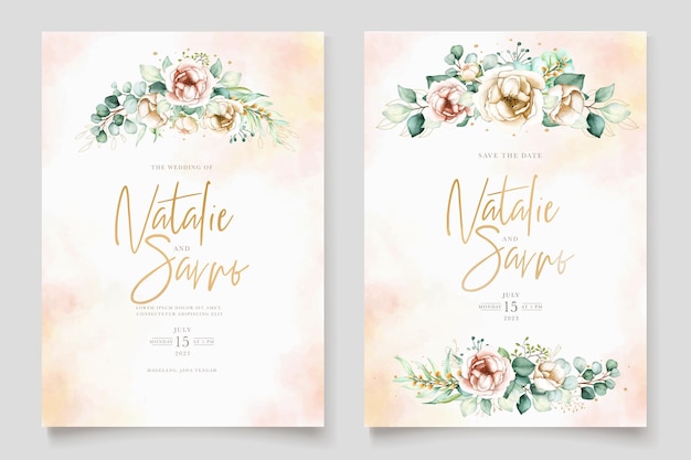 hand drawn watercolor peonies invitation card set