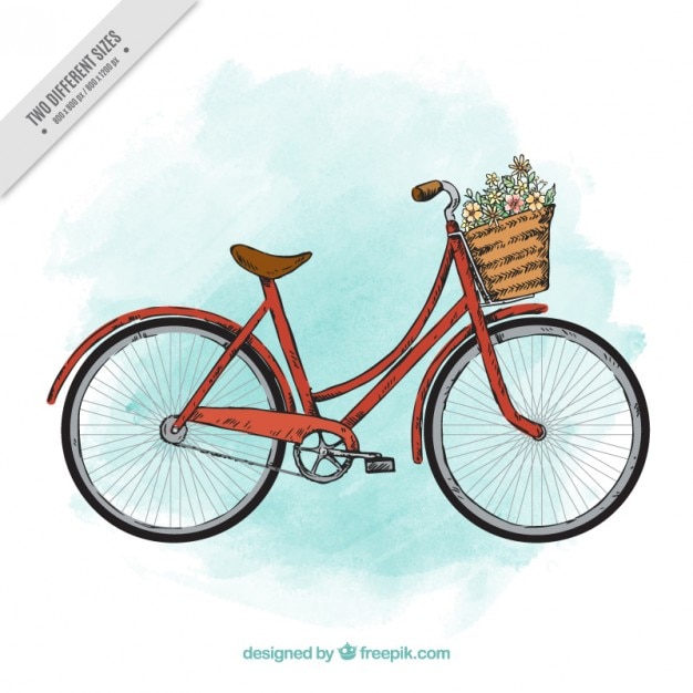 Hand drawn watercolor retro bike with basket background