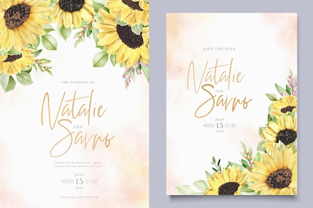 Hand drawn watercolor sun flower background card