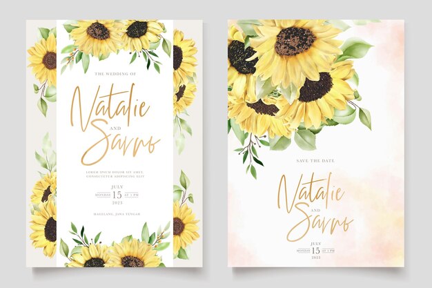 Hand drawn watercolor sun flower background card