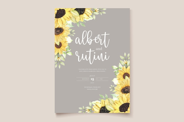 Free Vector hand drawn watercolor sunflower wedding card