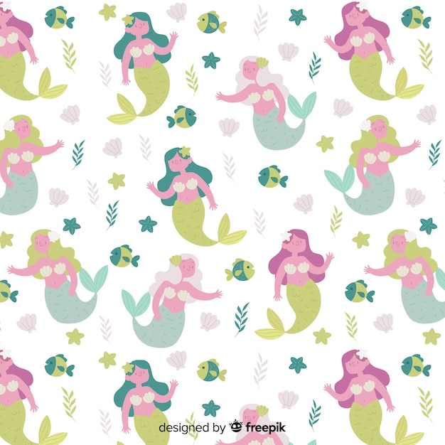 Hand drawn waving mermaid pattern