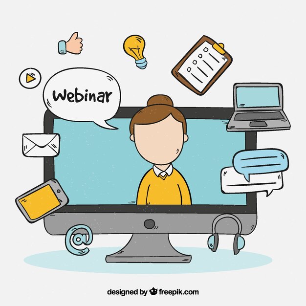 Hand drawn webinar concept with woman