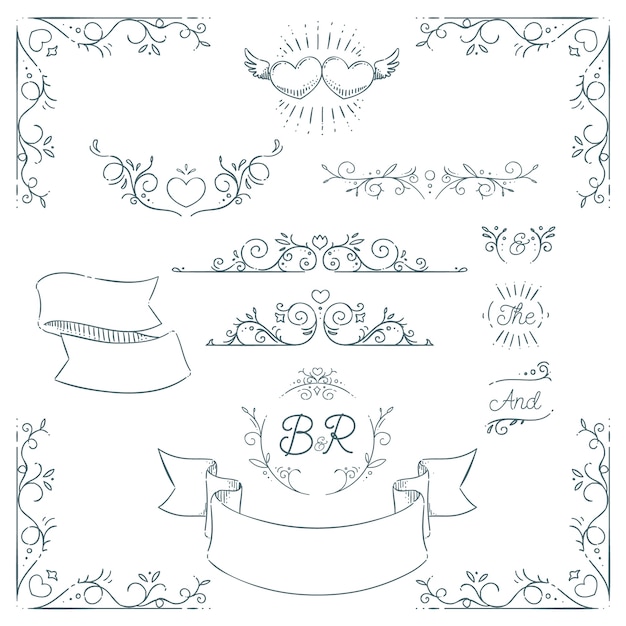 Hand drawn wedding album ornaments