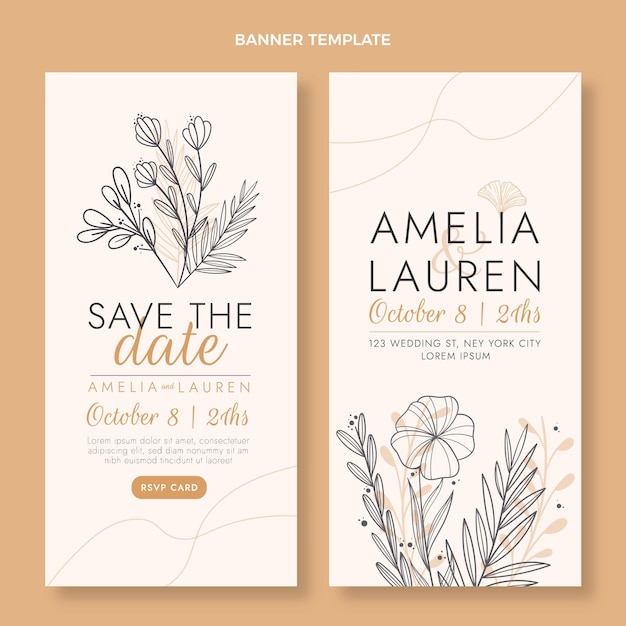 Hand drawn wedding banners vertical