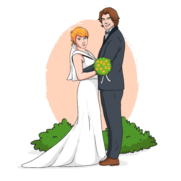 Hand drawn  wedding cartoon illustration