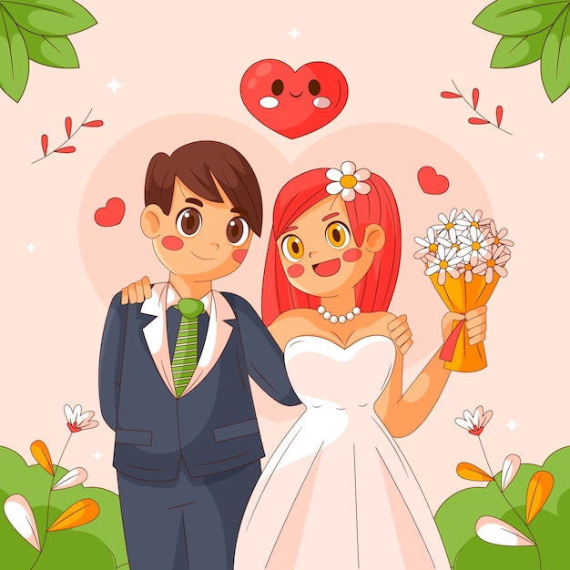 Free Vector hand drawn wedding  cartoon illustration