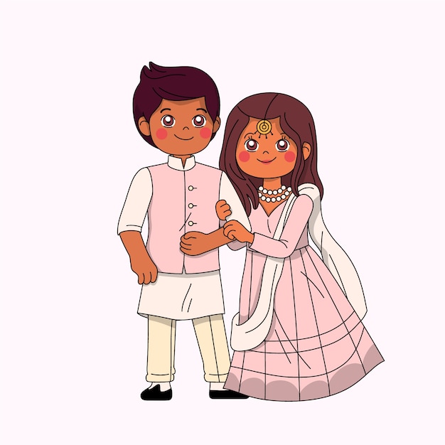 Hand drawn wedding  cartoon illustration