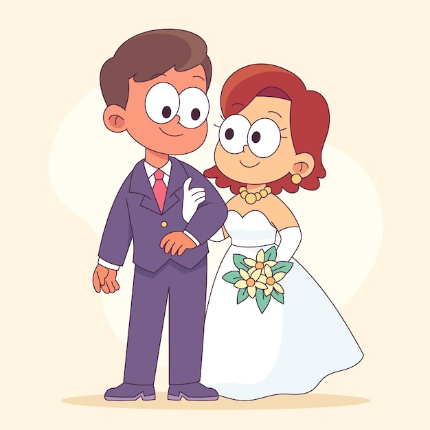 Hand drawn wedding  cartoon illustration