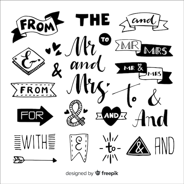 Hand drawn wedding catchword collection