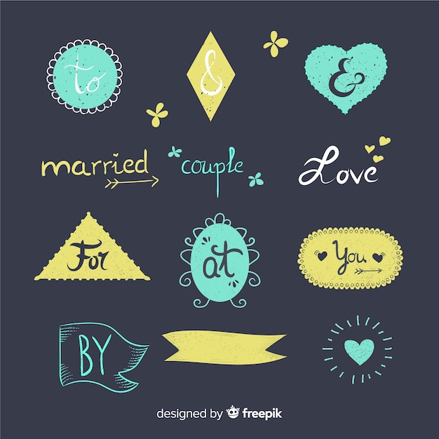 Free Vector hand drawn wedding catchword collection