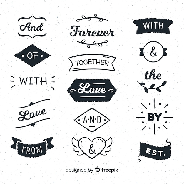 Free Vector hand drawn wedding catchword collection