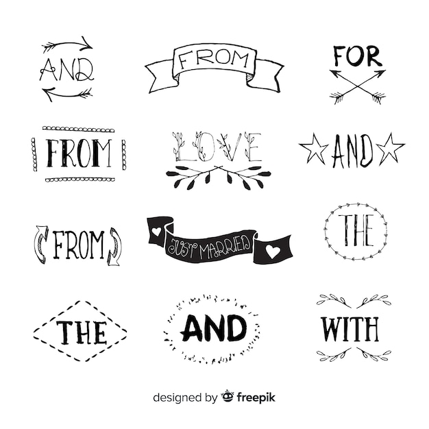 Free Vector hand drawn wedding catchword collection