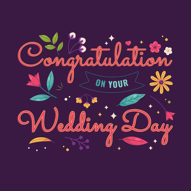 Hand drawn wedding congratulations lettering