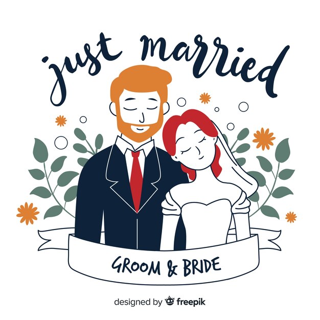 Hand drawn wedding couple background