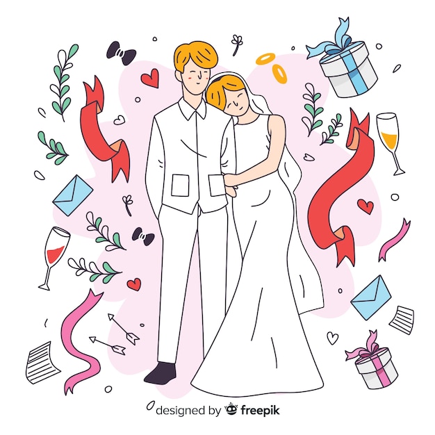 Free Vector hand drawn wedding couple background