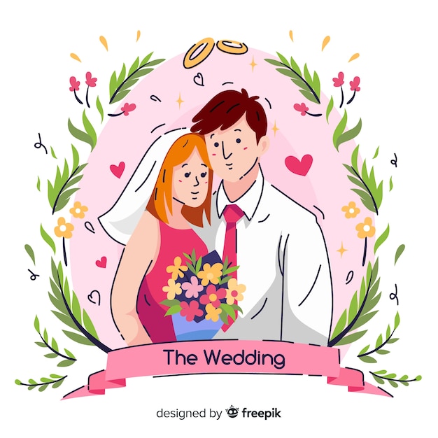 Free Vector hand drawn wedding couple background