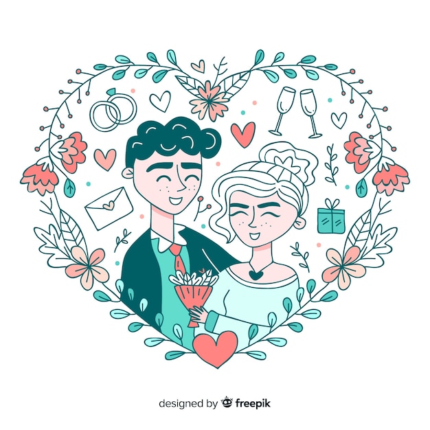 Hand drawn wedding couple background