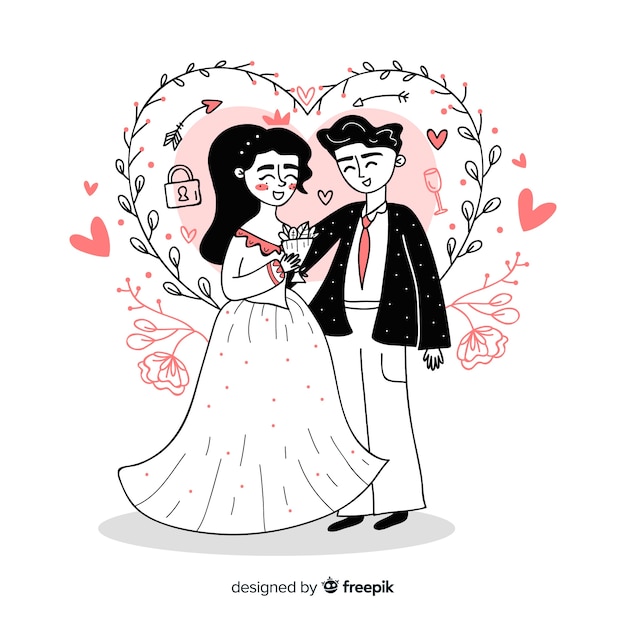 Hand drawn wedding couple background