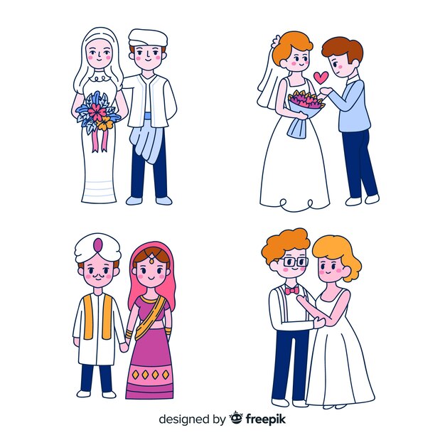 Hand drawn wedding couple collection