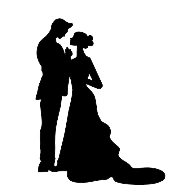 Free Vector hand drawn wedding couple silhouette