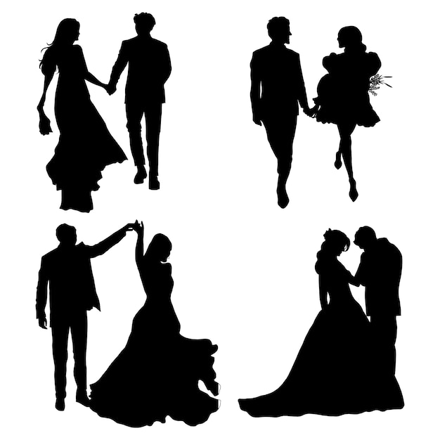 Free Vector hand drawn wedding couple silhouette