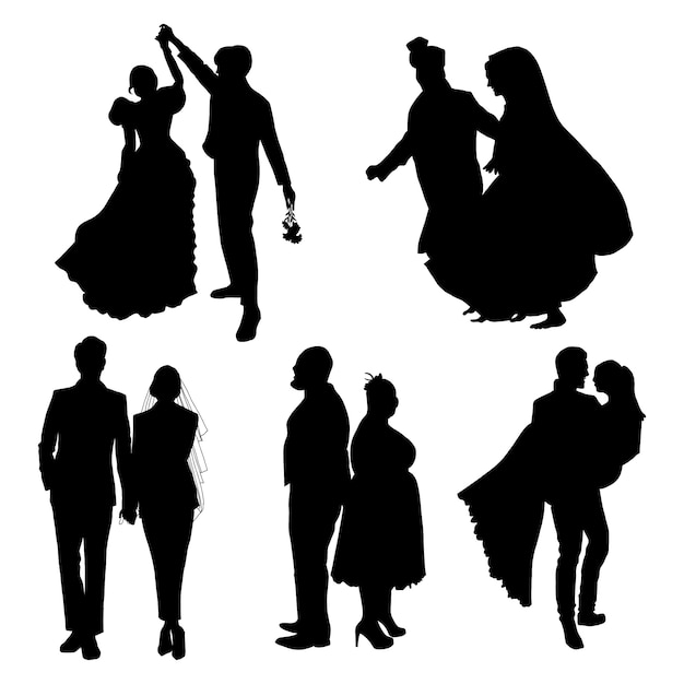 Hand drawn wedding couple silhouette