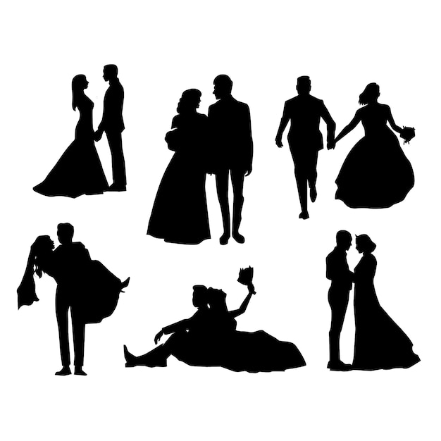 Hand drawn wedding couple silhouette