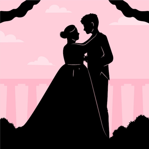 Free Vector hand drawn wedding couple silhouette