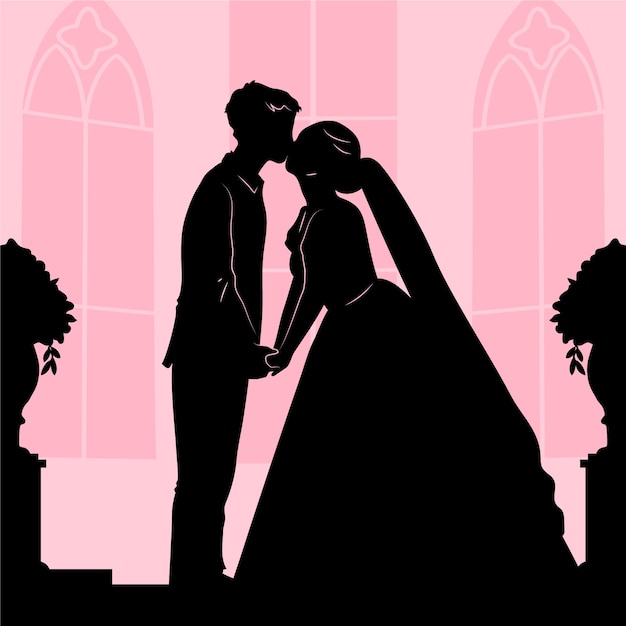 Free vector hand drawn wedding couple silhouette