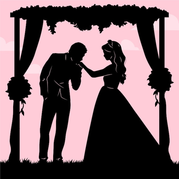 Hand drawn wedding couple silhouette