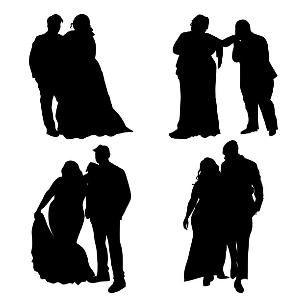 Hand drawn wedding couple silhouette