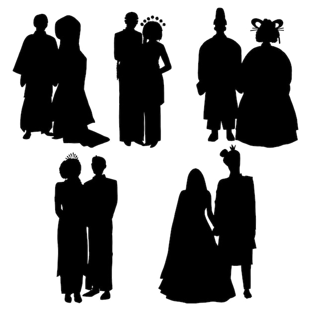 Free vector hand drawn wedding couple silhouette