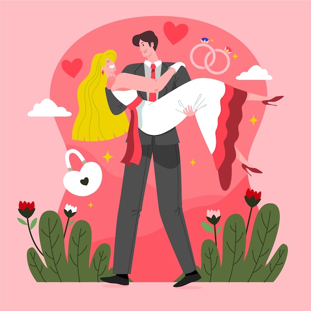 Free Vector hand-drawn wedding couples design